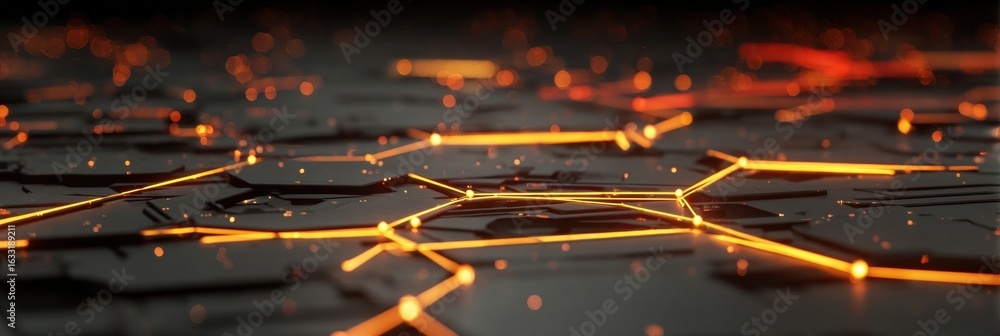Aufkleber abstract design featuring glowing orange lines and patterns on a dark surface during a creative digi