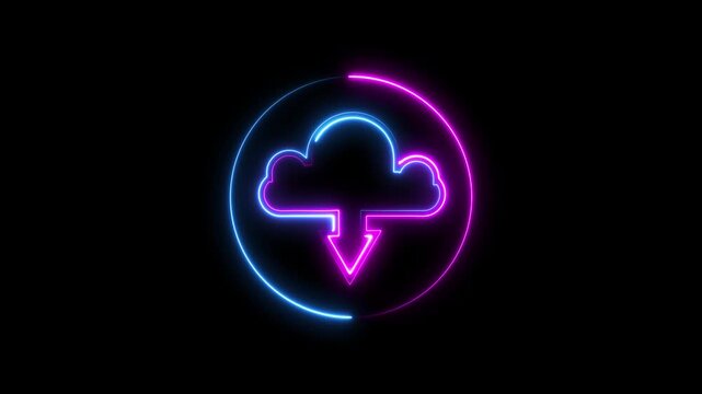 Neon symbol icloud, loading process. abstract business technology web technology graphic icon with neon line animation.
