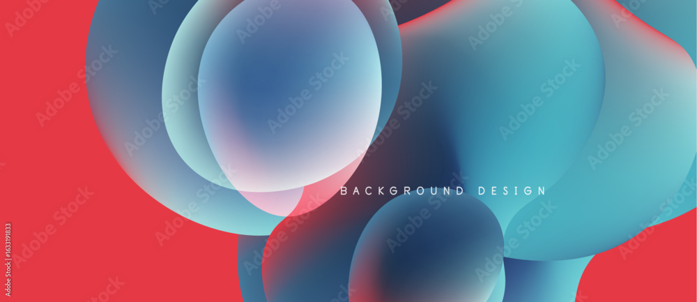 Poster abstract fluid shapes overlap. vibrant colors blend, creating dynamic visual effect. red dominates l