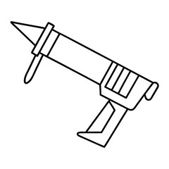Detailed side view illustration of a caulking gun with a prominent nozzle presented in a clean vector graphic format