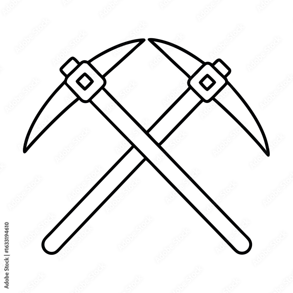 Poster minimalist line art pickaxe design for mining and adventure themes