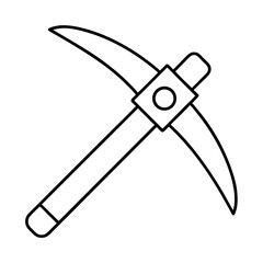 Minimalist line art illustration of a classic mining pickaxe with a simple wooden handle and metal head