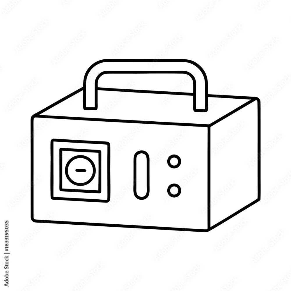 Aufkleber clean line art illustration of a portable generator with a simple box design and electrical elements