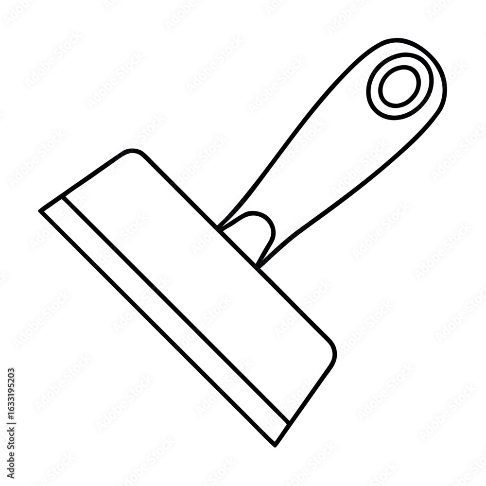 Poster wide putty knife scraper with a classic wooden handle isolated on a white background for design proj