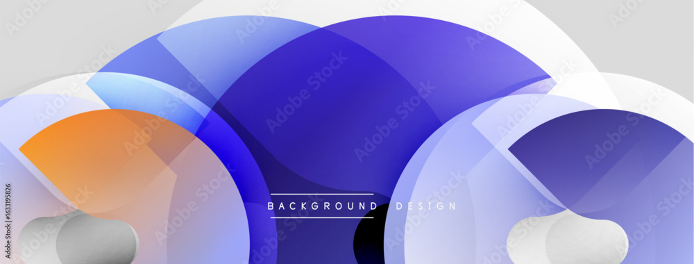 Poster abstract shapes overlap, creating dynamic blue, orange gradients. minimalist design with text backgr