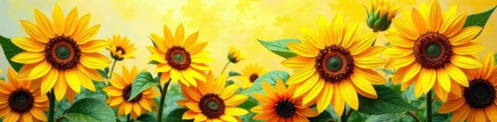 Obraz premium Vibrant yellow sunflowers, loose brushstrokes, impasto texture, sun flower, colors