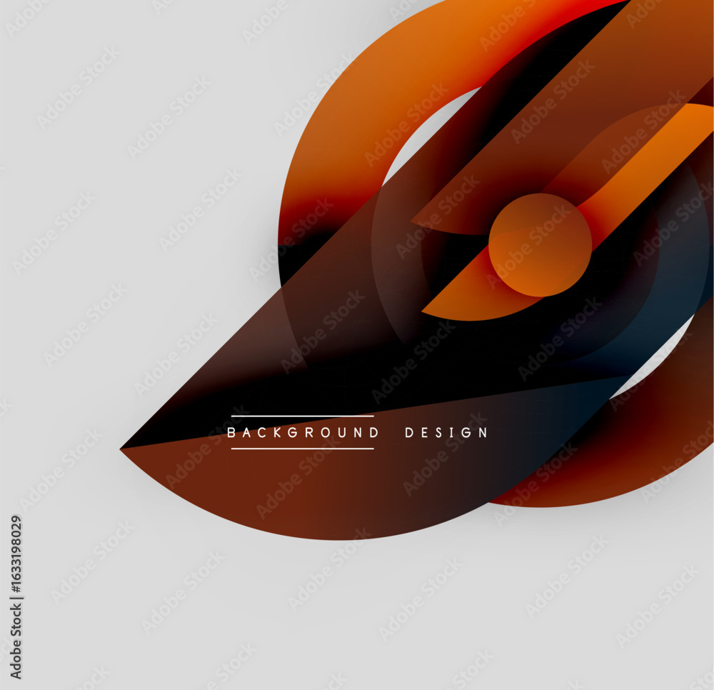 Poster abstract design features overlapping shapes, warm colors, gradients. modern aesthetic, dynamic compo