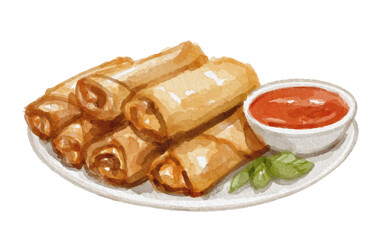 Watercolor spring roll isolated on white background