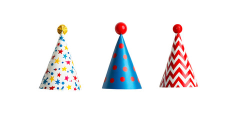 Three party hats isolated on transparent background