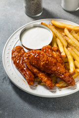 Homemade Barbecue Chicken Fingers and French Fries
