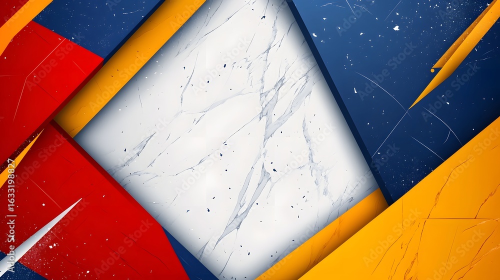 Poster abstract geometric design with vibrant colors and textured elements.