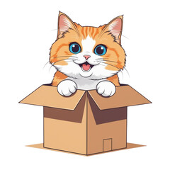 Cute Persian-Scottish Fold cat popping head out of a cardboard box