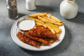 Homemade Barbecue Chicken Fingers and French Fries