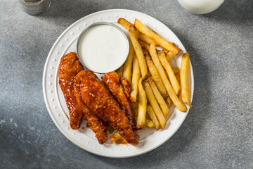 Homemade Barbecue Chicken Fingers and French Fries