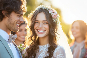  Vintage Wedding Celebration with Bride and Groom in Retro Style.AI generative.