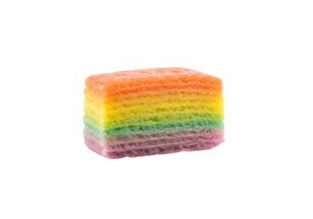 Kue Lapis Rainbow. Rice Rainbow Layer Cake is a cake made from rice flour, starch, sugar, eggs and natural coloring, isolated on white or transparent background. PNG