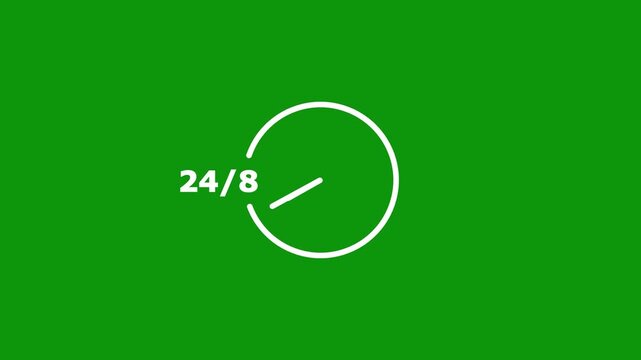 Stopwatch moving clock icon animation on green screen.