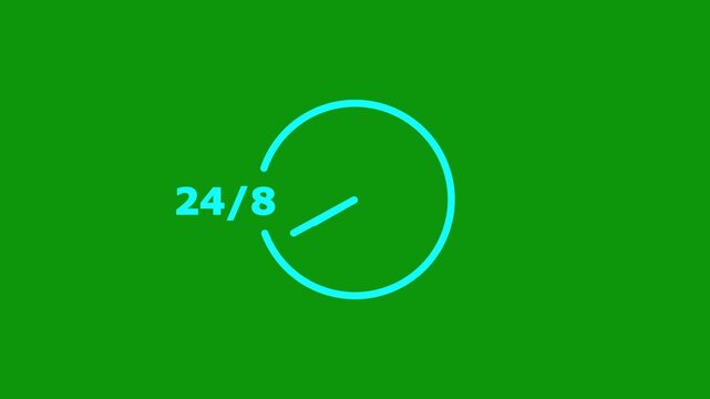 Stopwatch moving clock icon animation on green screen.