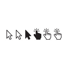 Set of different mouse cursors and hand pointers for website design or other digital interfaces emphasizing selection and interaction options