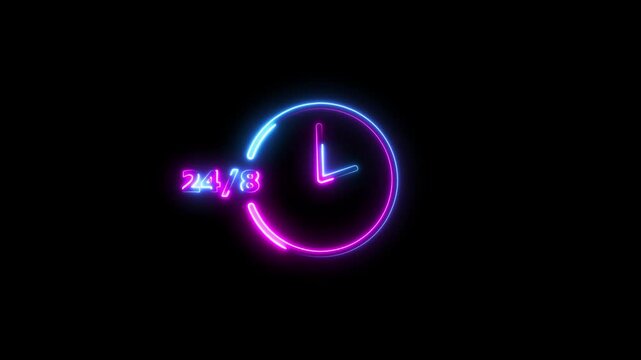 Stopwatch moving neon clock icon animation on green screen.