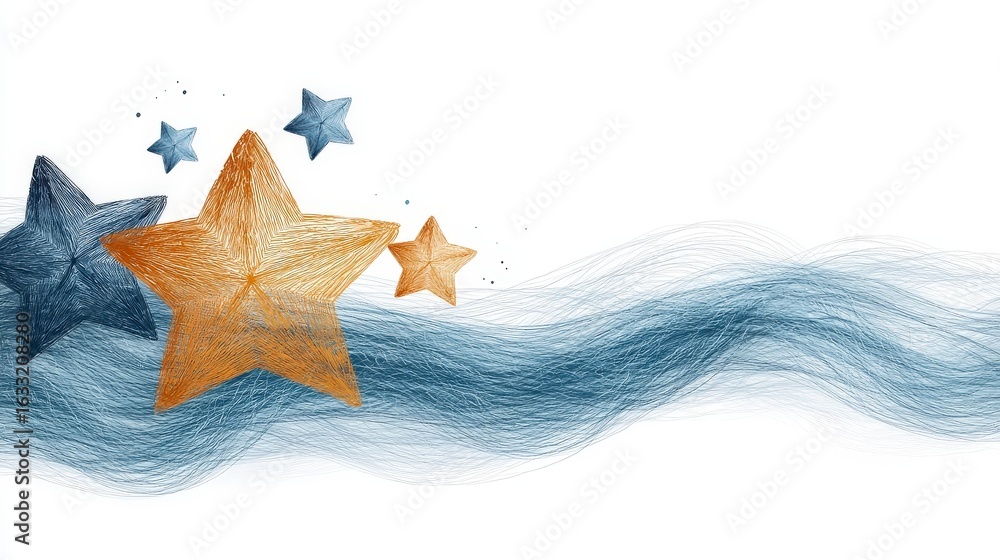 Poster abstract design with colorful stars and blue waves creating a dreamy background for creative project