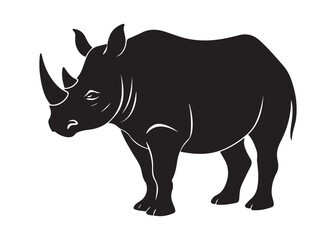 Rhino Vector Icon Black Silhouette Illustration Isolated on White.