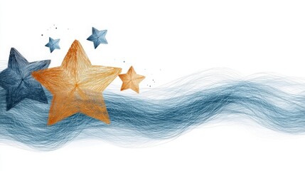 Abstract Design with Colorful Stars and Blue Waves Creating a Dreamy Background for Creative Projects