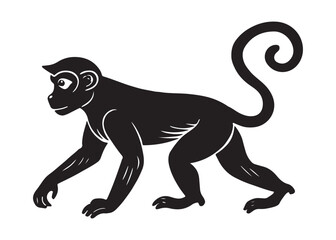 Black Monkey Silhouette Vector Illustration Isolated on White Background.