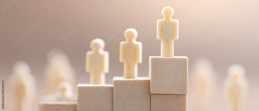 Poster wooden figures represent success and teamwork in a creative setting focusing on social dynamics and 