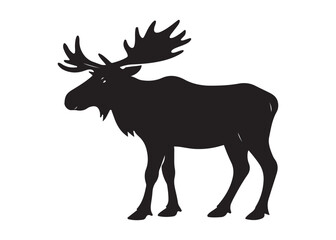 Moose Vector Illustration in Black Silhouette Profile Isolated on White Background.