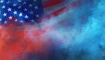 United States flag surrounded by vibrant, colorful smoke, creating an evocative and patriotic backdrop celebrating national pride and freedom