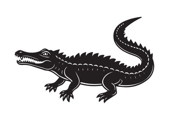 Naklejka premium Wild Crocodile Silhouette in Black Vector Style Isolated on White.