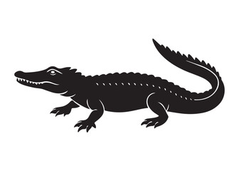 Black Crocodile Silhouette Vector.