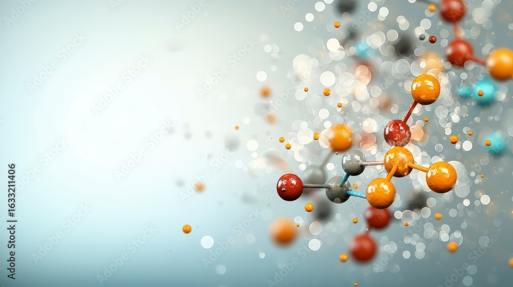 Poster colorful molecular structure design with bubbles and light effects for science and technology concep