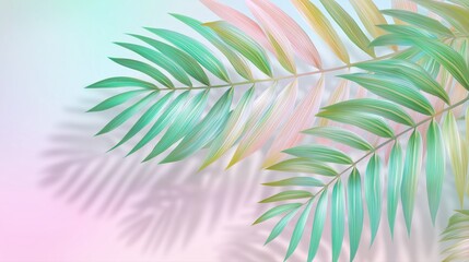 Fototapeta premium gradient pastel background with palm leaves. A modern banner template for advertising beauty products