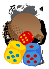 Dice graffiti. Abstract modern street art decoration performed in urban painting style.