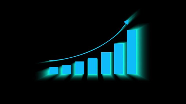 Motion animated footage. Statistics bars columns growth, arrow up. Finance, Bar graph going up, Profit concept, positive increase chart. graph with rising up arrow and bar stats; Financial data 