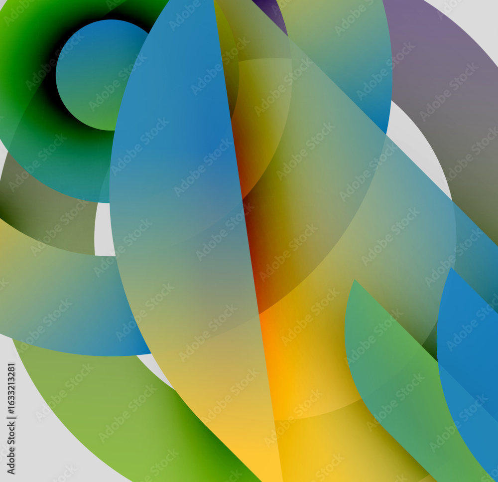 Poster abstract composition. overlapping colorful circles create dynamic visual effect. gradient hues blend