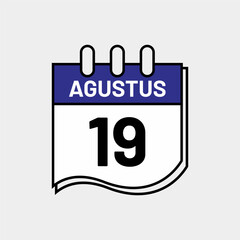 August 19 Calendar Illustration – Flat UI Element for Scheduling