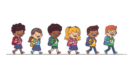 Fototapeta premium Happy Kids Going to School – Flat Vector Illustration