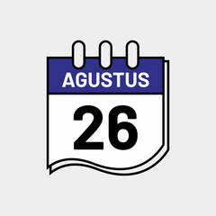 August 26 Calendar Icon – Stylish Flat Calendar Page for UI Kits