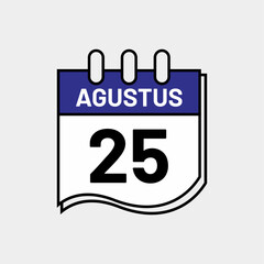 August 25 Calendar Vector – Modern Daily Date for Web & Print