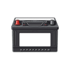 Fototapeta premium A detailed illustration of a black car battery with red and black terminals, ready to power a vehicle.