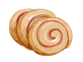 Watercolor roll cake slice isolated on white background