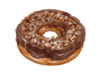 Hand painted watercolor chocolate donut isolated