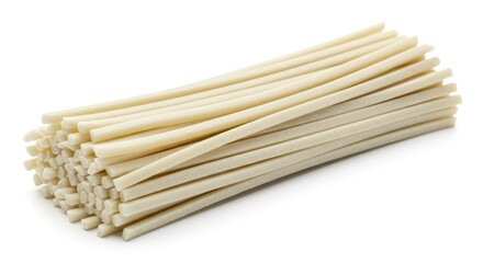 Stacked Udon Noodles: Fresh, Thick Japanese Noodles on White Background, Culinary Ingredient