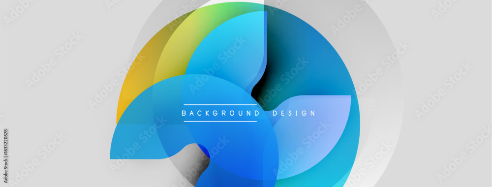 Poster abstract design features overlapping colorful circles, gradients. white background provides contrast