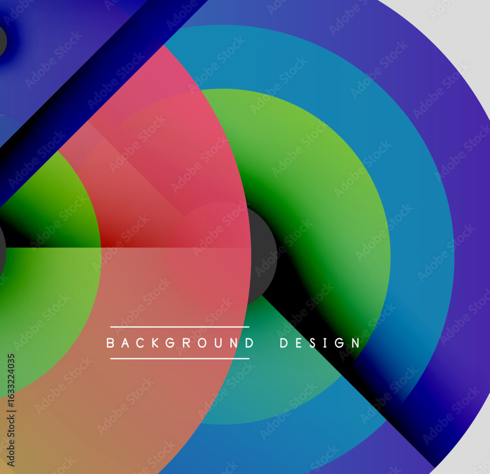 Poster abstract vibrant circles overlap. gradient colors blend, creating dynamic visual effect. modern desi
