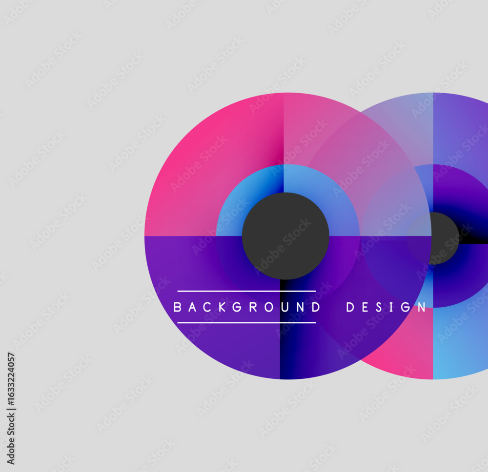 Poster abstract circles overlap, creating vibrant color gradients. text reads background design below centr