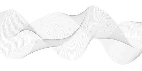 Grey Wave Swirl, frequency sound wave, twisted curve lines with blend effect. Technology, data science, geometric border. Isolated on white background. Vector illustration.